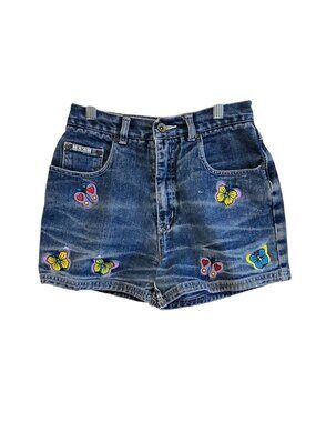 R.V.T Denim Butterfly-Embroidered Shorts  Retro Revival boho hippie